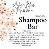 Shampoo bar label with floral design and product details on a white background