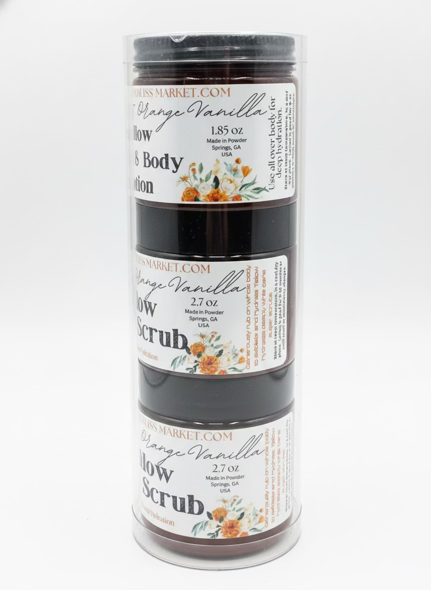 Jar of Tallow body scrubs with label on a white background